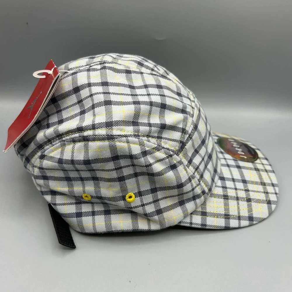 Air Jordan 5 Panel Hat Men Black Yellow Plaid Jumpman Strap Back Cap New‎
